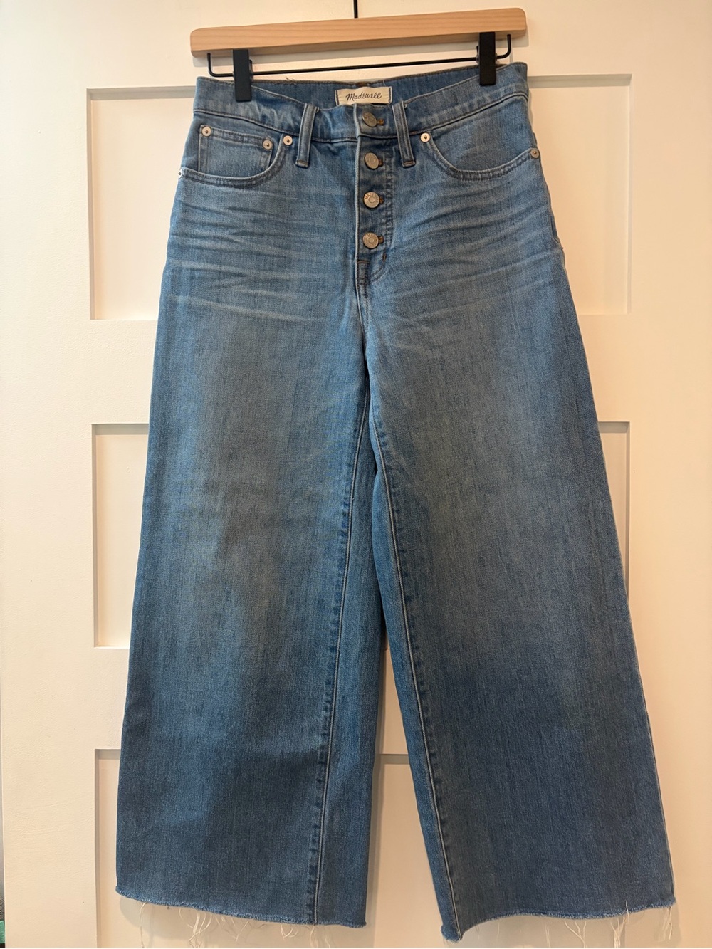 Madewell Cropped Wide Leg Jeans in Light Blue Denim